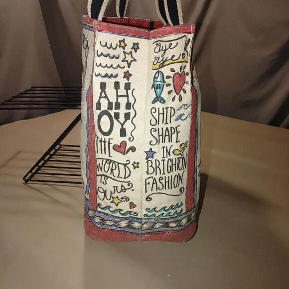 Brighton Seas The Day Stowaway Large Nautical Canvas Tote Bag Anchor Mermaid - Picture 2 of 14